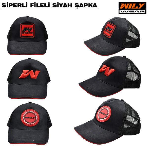 Wily Wear Sandviç Siperli Fileli Şapka Siyah Yuvarlak Logolu