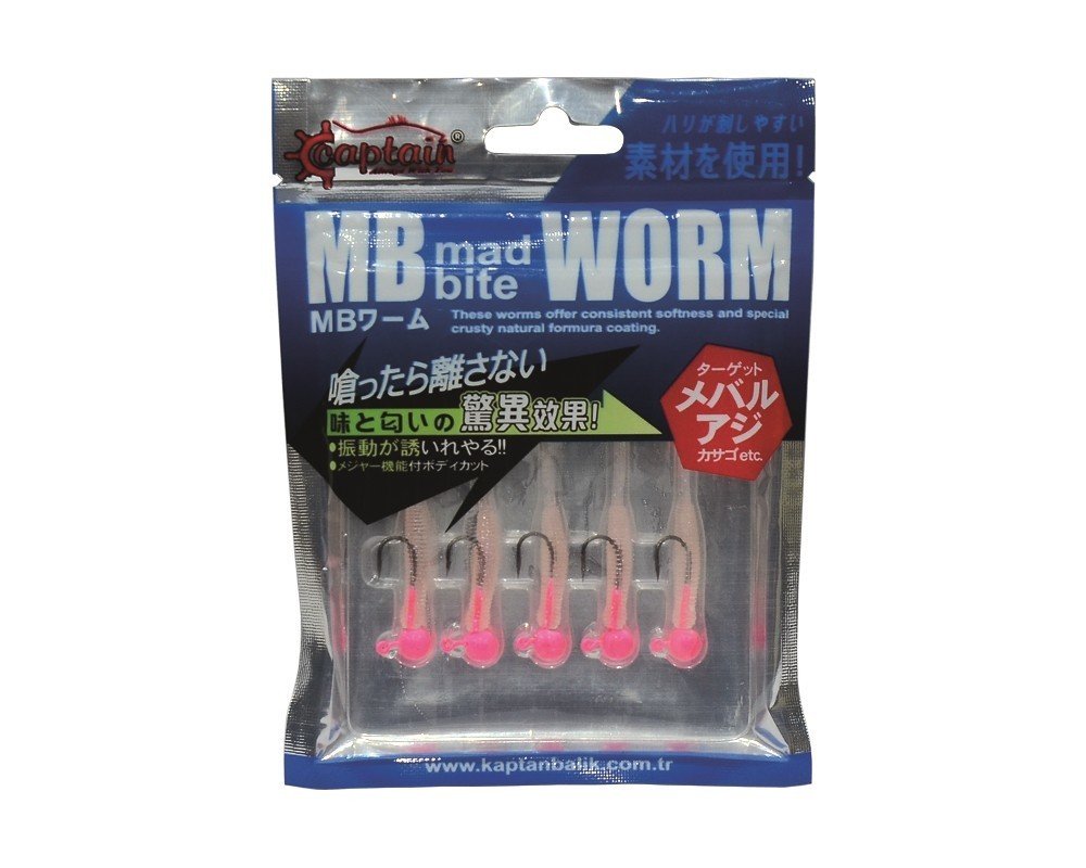 Captain 3521 Mad Bite 4cm Jig Headli Worm LRF Silikon Yem 5'li Set