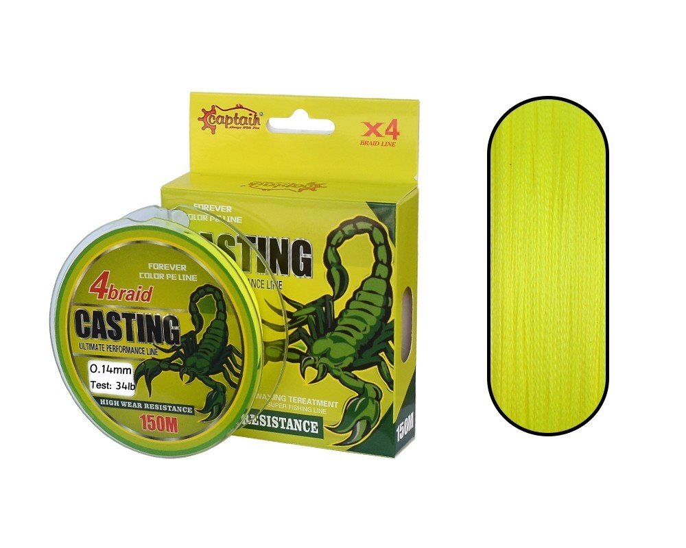 Captain Casting PE 4 Kat Spin İp Misina 150mt Sarı 0.14 mm