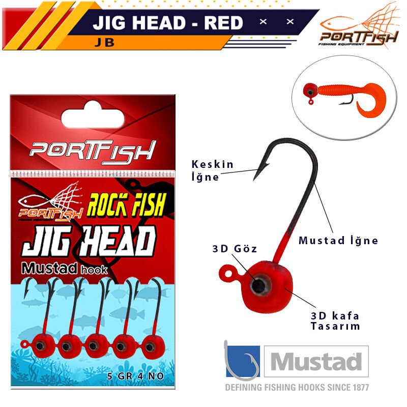 Portfish Jig Head Lrf Kırmızı Gözlü 5 Li Pkt 6 Numara 1 g