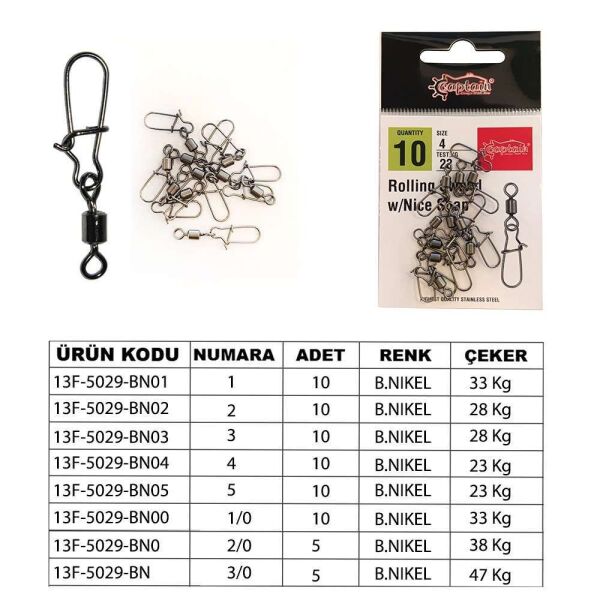 Captain 5029 Kilitli Klips Fast 10lu Paket Black Nikel