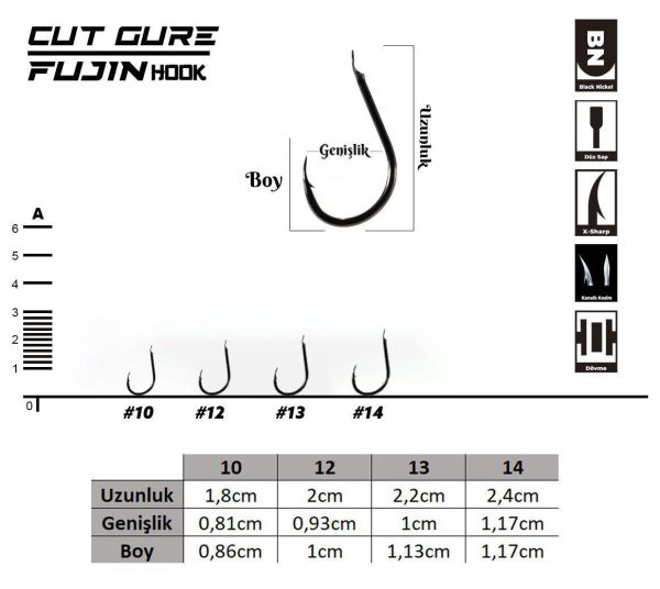 Fujin Cut Gure Deliksiz Düz Olta Kancası 