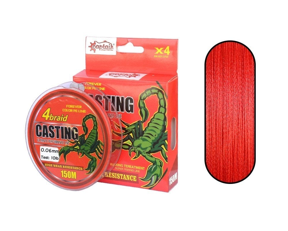 Captain Casting PE 4 Kat Spin İp Misina 150mt Kırmızı 0.06 mm