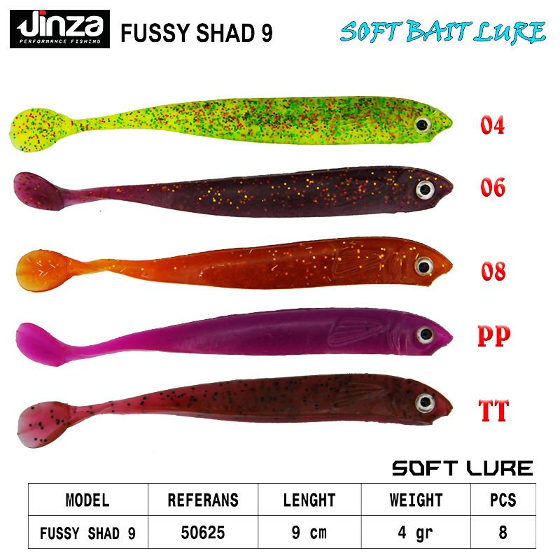 Jinza Hawk Fussy Shad 90 mm 4 gr Silikon Balık 8 Adet TT