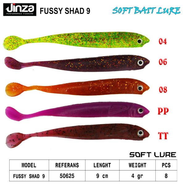 Jinza Hawk Fussy Shad 90 mm 4 gr Silikon Balık 8 Adet TT