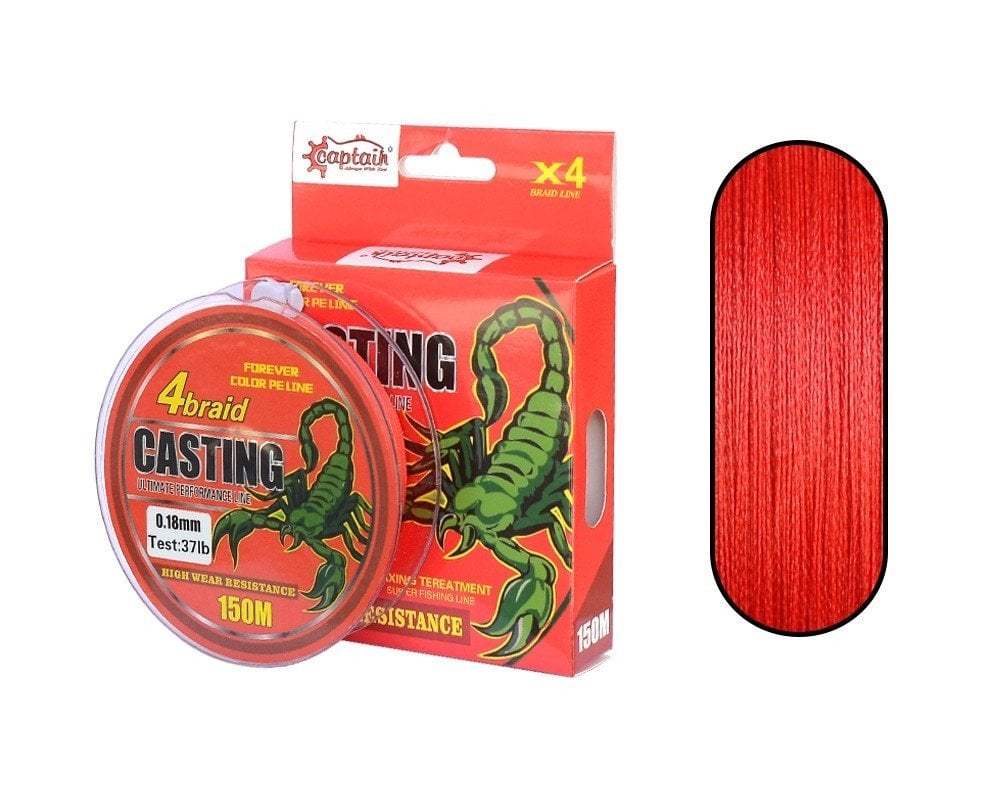 Captain Casting PE 4 Kat Spin İp Misina 150mt Kırmızı 0.18 mm