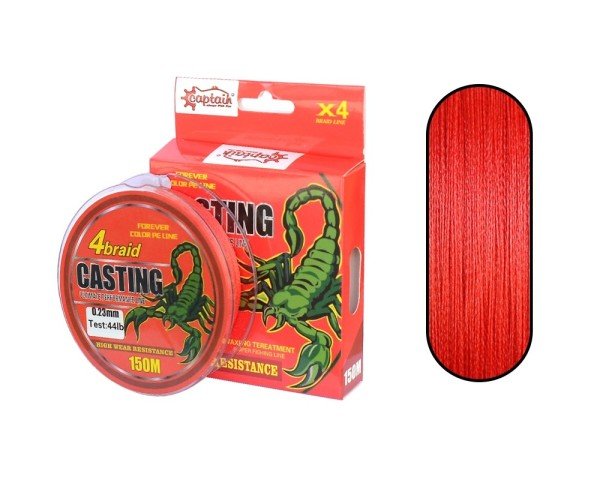 Captain Casting PE 4 Kat Spin İp Misina 150mt Kırmızı 0.23 mm