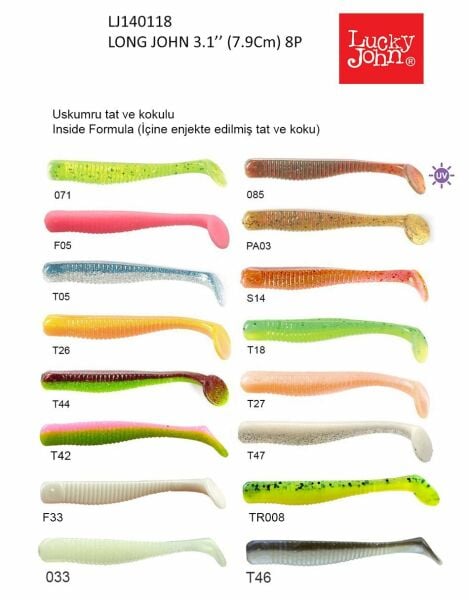 Lucky John Long John 3.1'' (7.87 cm) 8P Silikon Yem TR008