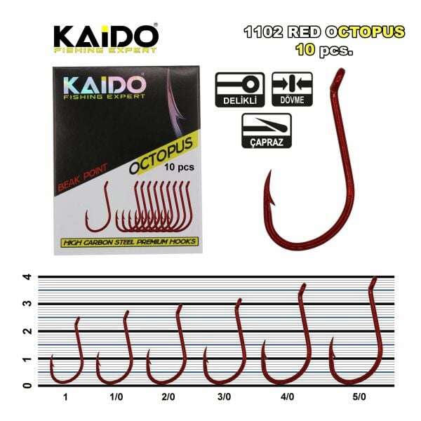 1102 Red Octopus Beak Olta İğnesi (10 pcs) 5/0