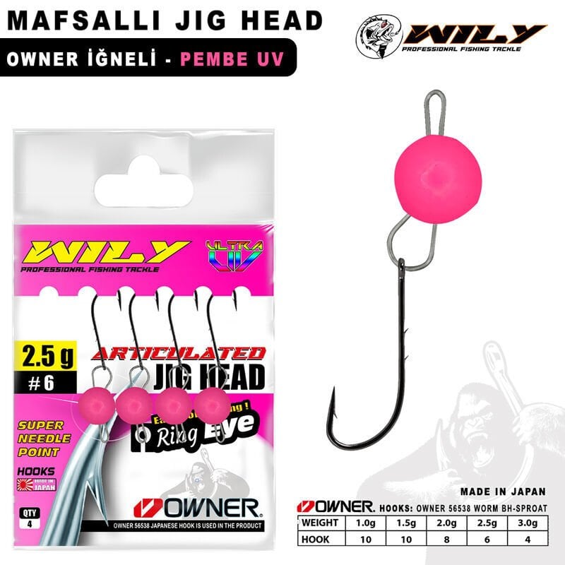 Wily Jig Head Mafsallı Owner İğneli - pembe 2,5 gr