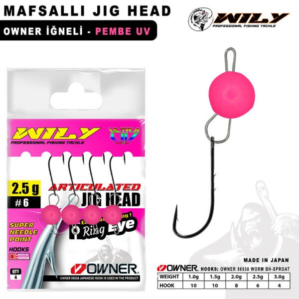 Wily Jig Head Mafsallı Owner İğneli - pembe 2,5 gr