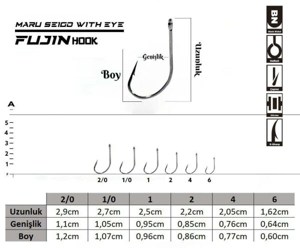 Fujin Maru Seigo With Eye Çapraz Delikli Olta Kancası 2 no