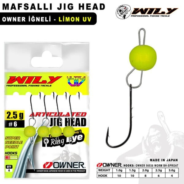 Wily Jig Head Mafsallı Owner İğneli - Limon 1,5 gr