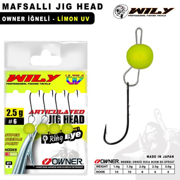 Wily Jig Head Mafsallı Owner İğneli - Limon 2 gr