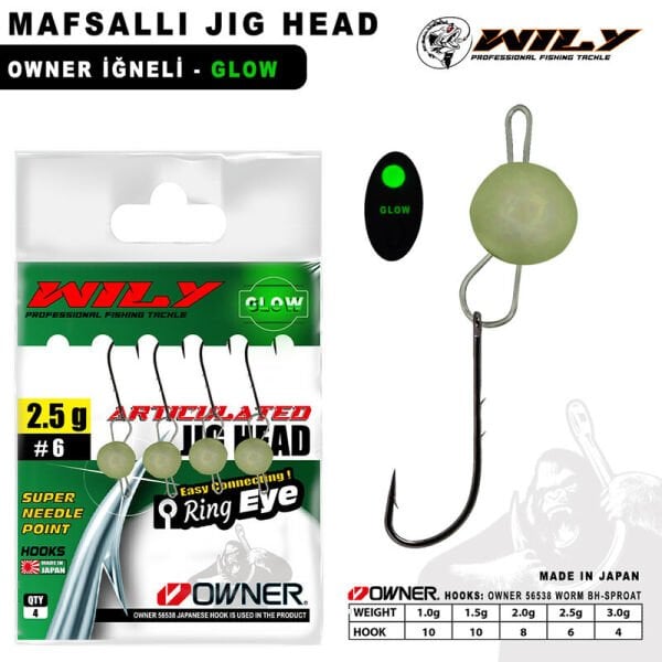 Wily Jig Head Mafsallı Owner İğneli - Glow
