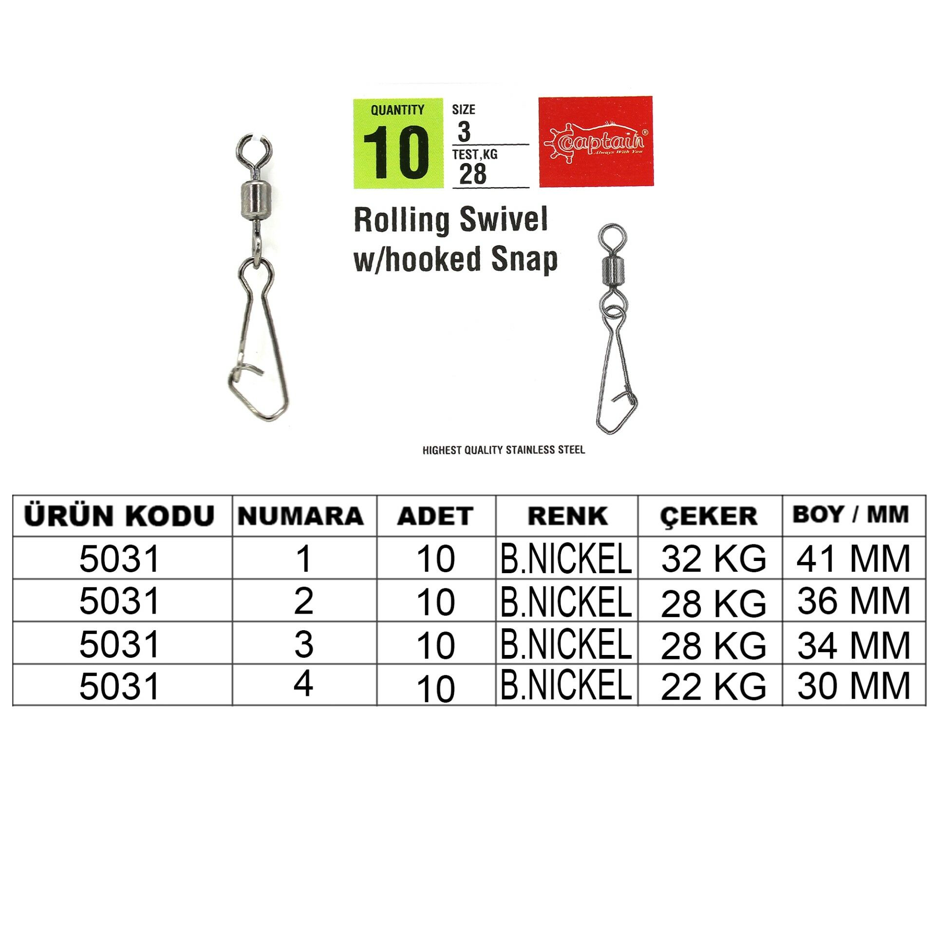 Captain 5031 Hoked Klips 10'lu Paket Black Nikel