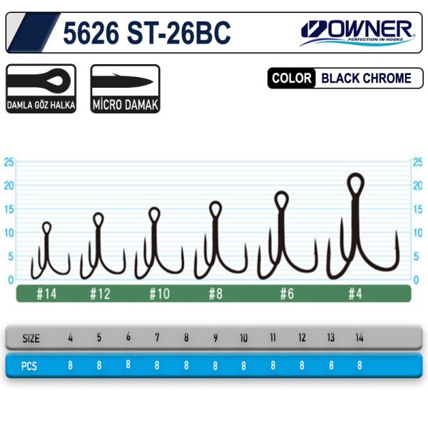 Owner 5626 St-26 Black Chrome Çarpma İğne 10
