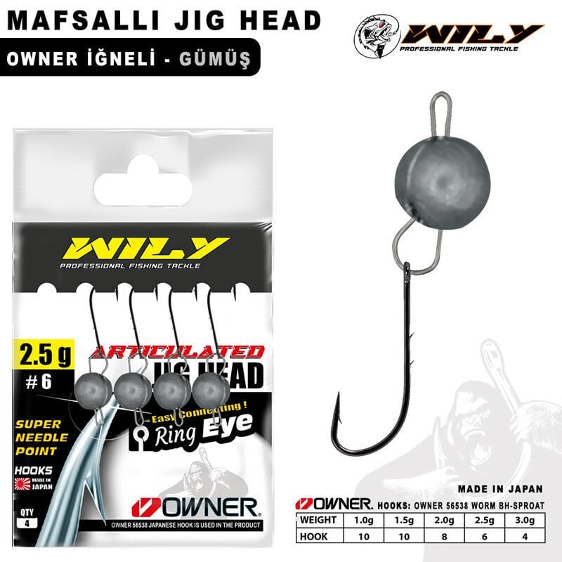 Wily Jig Head Mafsallı Owner İğneli - Gümüş Rengi 3 gr