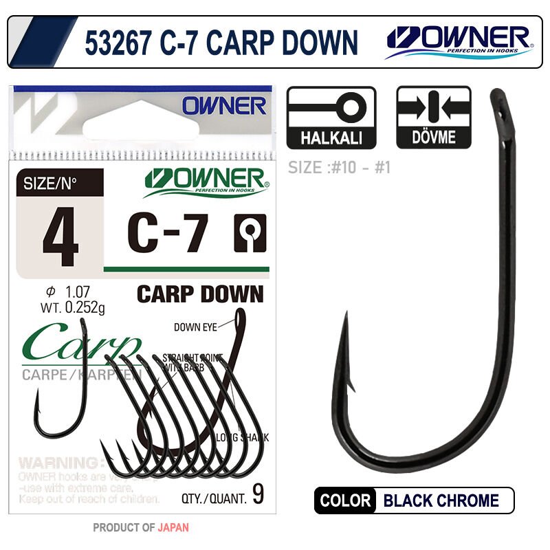 Owner 53267 C-7 Carp Down Black Chrome Sazan İğnesi 1