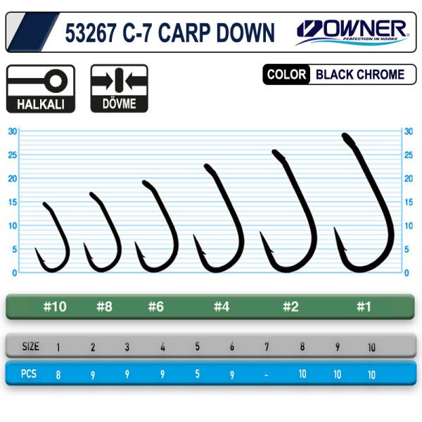 Owner 53267 C-7 Carp Down Black Chrome Sazan İğnesi 1