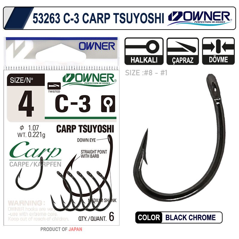 Owner 53263 C-3 Carp Tsuyoshi Black Chrome Sazan İğnesi