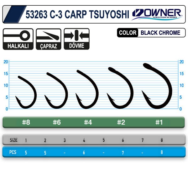 Owner 53263 C-3 Carp Tsuyoshi Black Chrome Sazan İğnesi 1