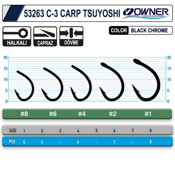 Owner 53263 C-3 Carp Tsuyoshi Black Chrome Sazan İğnesi 2
