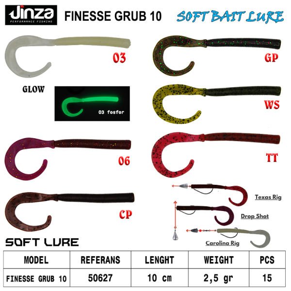 Jinza Hawk Finesse Grub 100 mm 2,5 gr Silikon Balık 14 Adet CP
