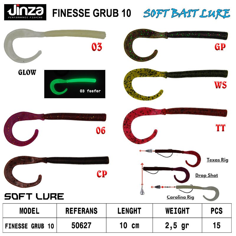 Jinza Hawk Finesse Grub 100 mm 2,5 gr Silikon Balık 14 Adet TT