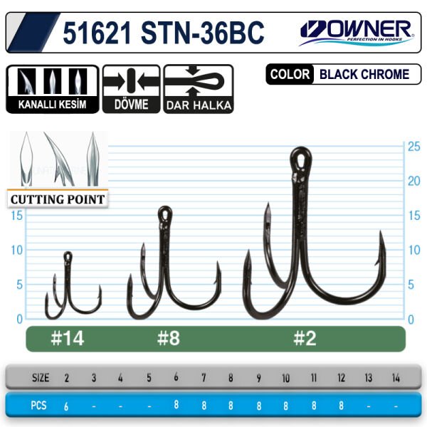 Owner 51621 Stn -36 Black Chrome  Üçlü İğne No 6