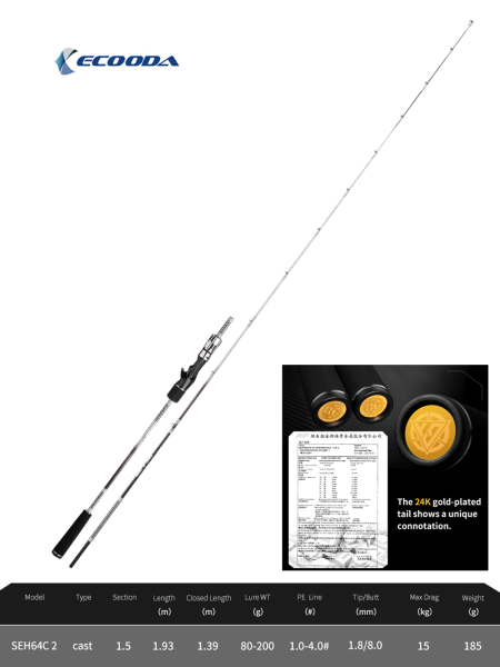 Ecooda GT-Fisher Steel Cable 193cm 80-200 Slow Jigging Kamisi