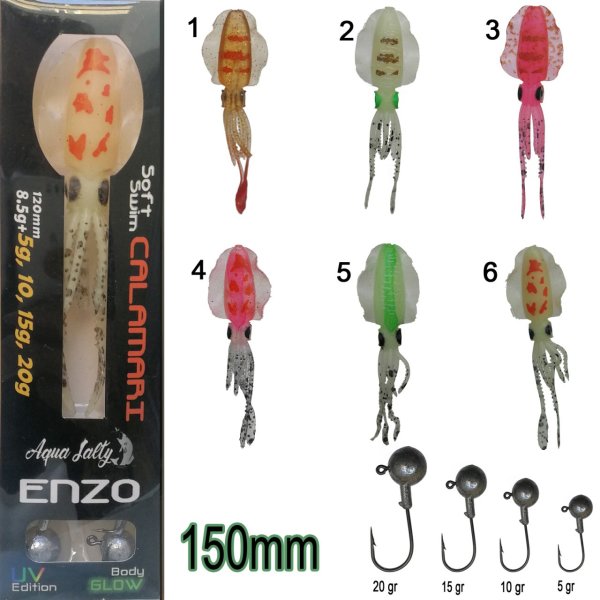 Enzo Soft Swim Calamari 150mm + Jig Hook 03