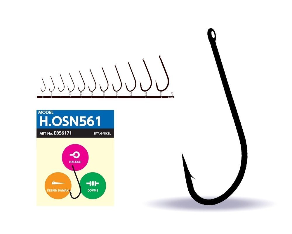 Hayabusa HOSN 561 Delikli Uzun Pala Olta İğnesi Black Nikel 1/0