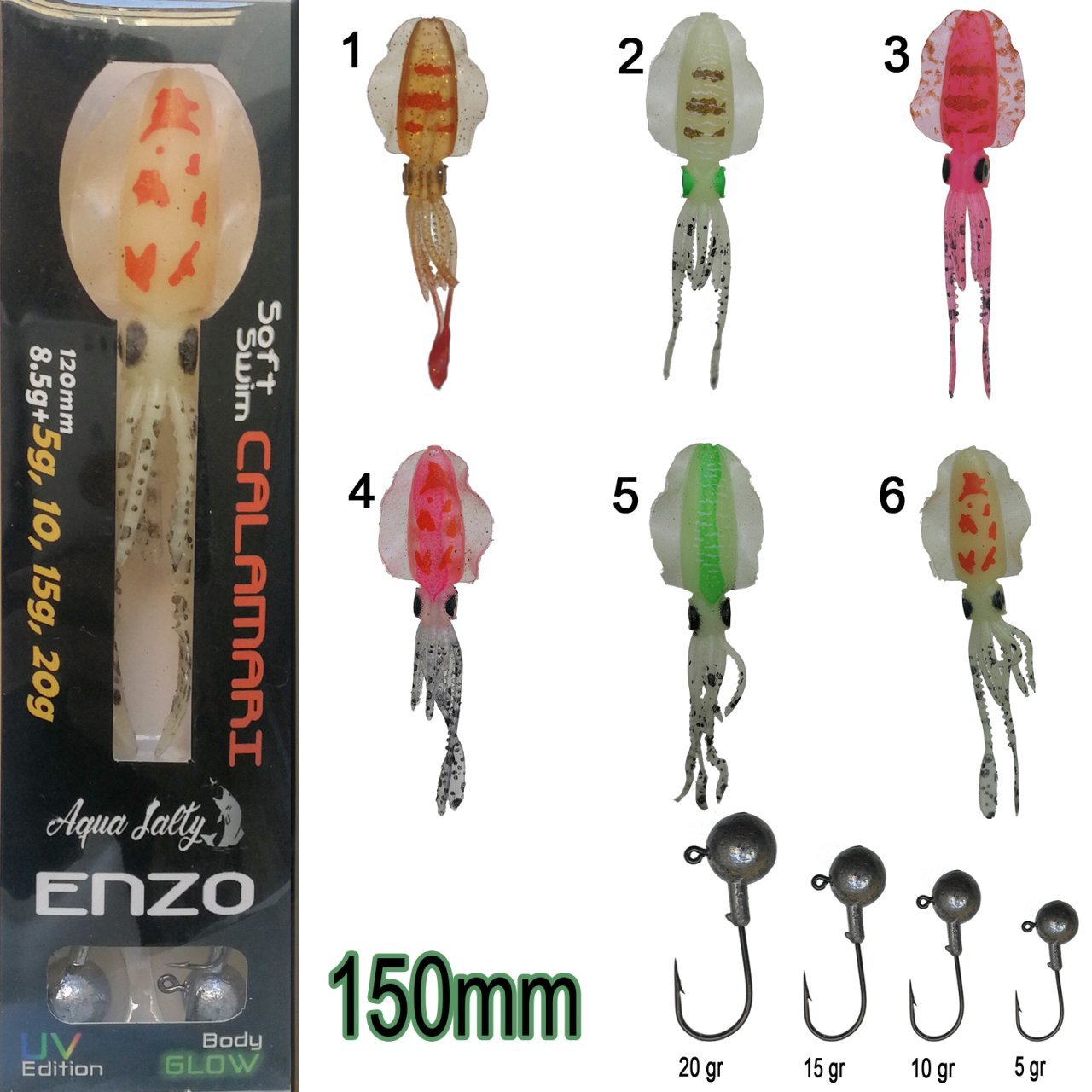 Enzo Soft Swim Calamari 150mm + Jig Hook