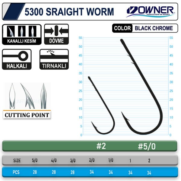 Owner 5300 Straight Shank Black Chrome İğne 5-0
