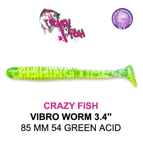 CRAZY FISH VIBRO WORM / 85 MM / COLOR: 54 GREEN ACID