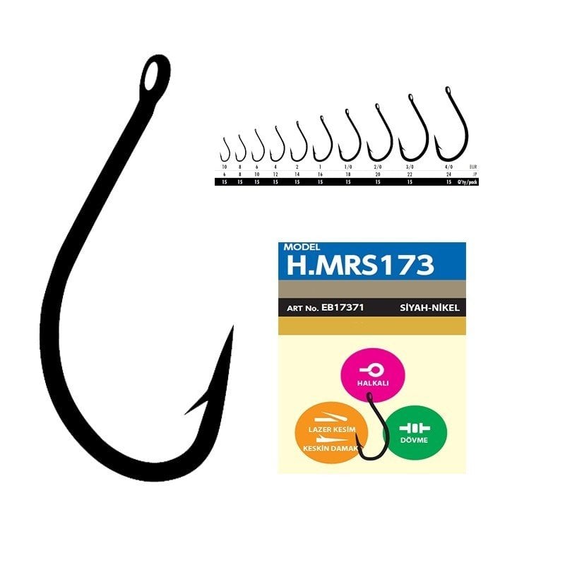 Hayabusa HMRS 173 Delikli Dövme Olta İğnesi 15'li Paket Black Nikel 2/0