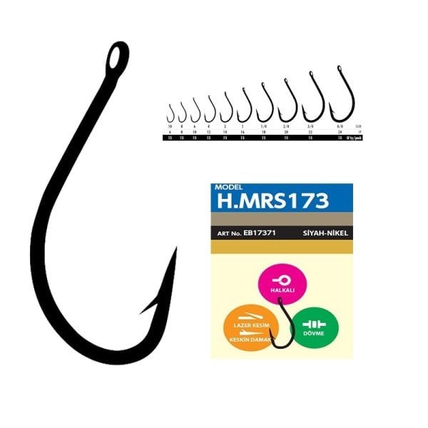 Hayabusa HMRS 173 Delikli Dövme Olta İğnesi 15'li Paket Black Nikel 2/0