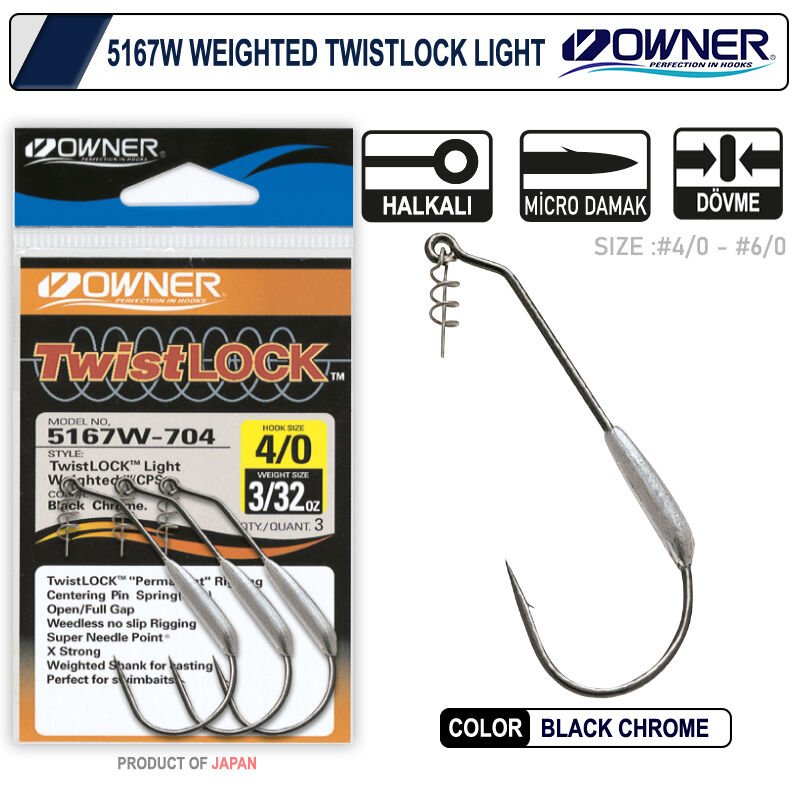 Owner 5167w Weighted Twistlock Light Black Chrome İğne 6-0