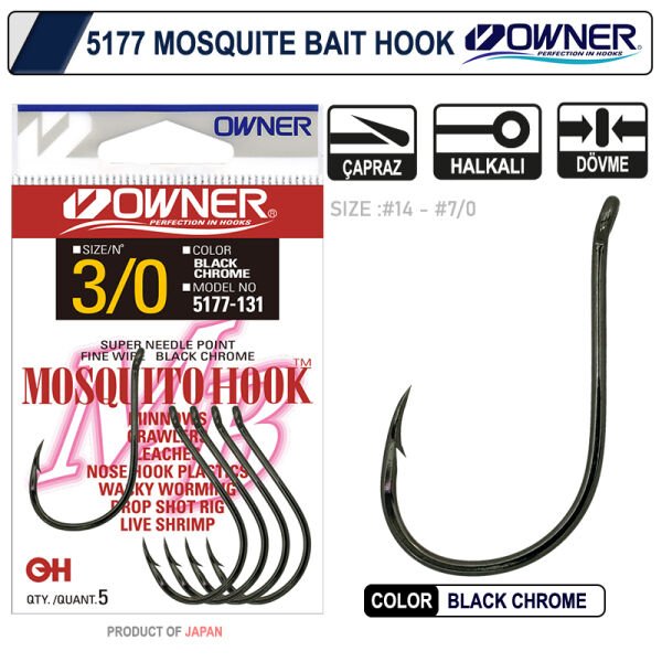 Owner 5177 Mosquito Hook Black Chrome Sinek İğne 1-0