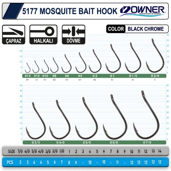 Owner 5177 Mosquito Hook Black Chrome Sinek İğne 1-0