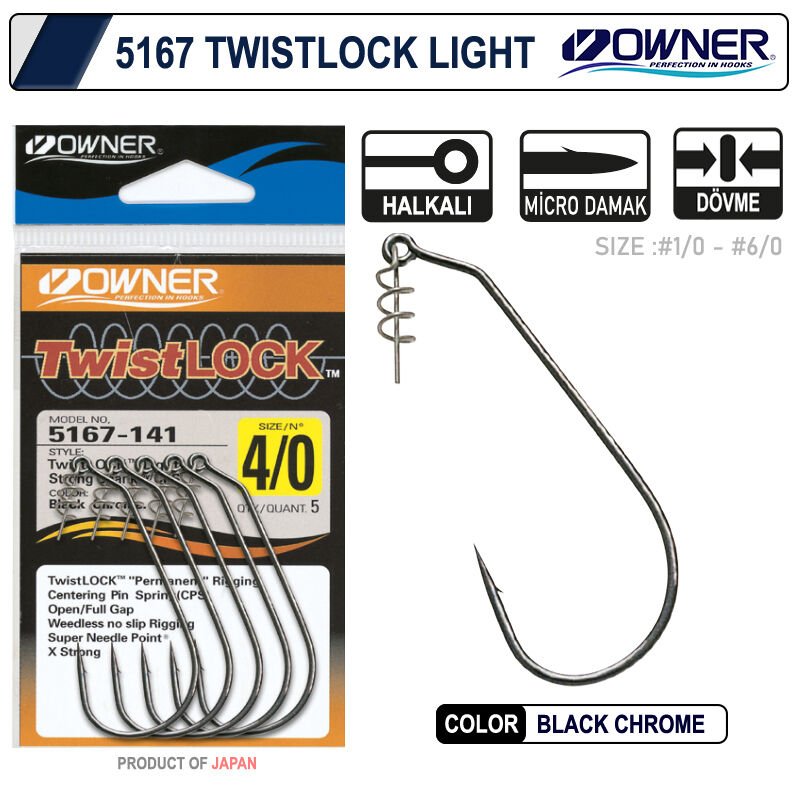 Owner 5167 Twistlock Light Black Chrome İğne 4-0
