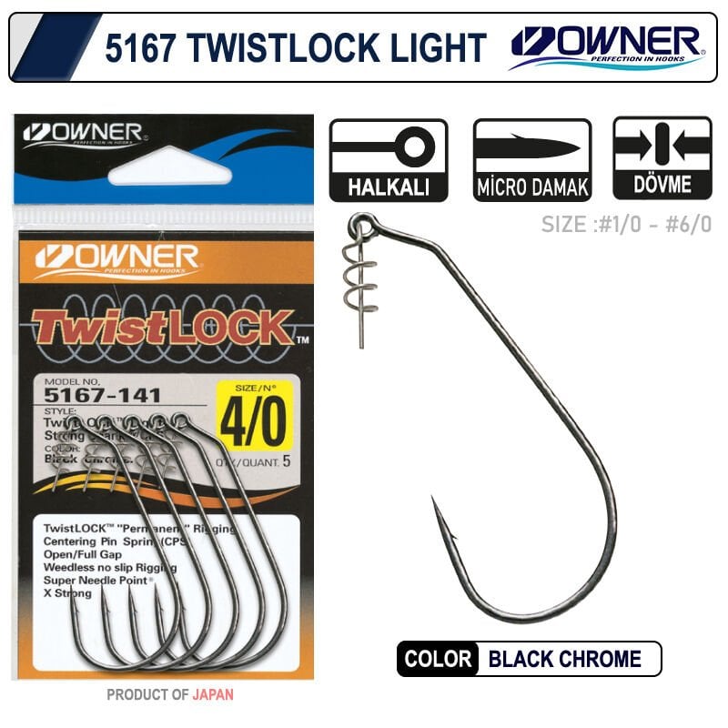 Owner 5167 Twistlock Light Black Chrome İğne 5-0