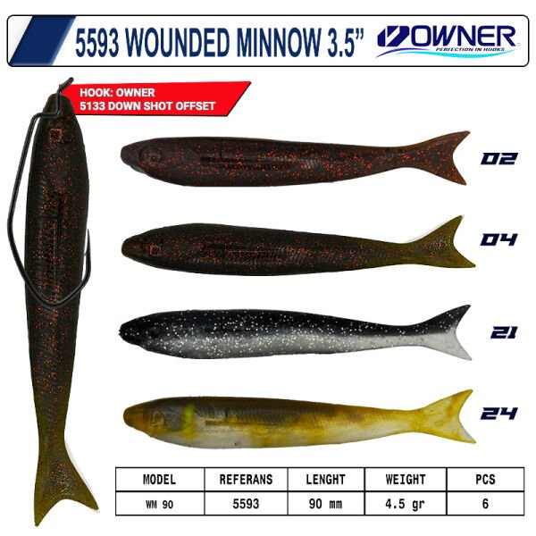 Owner 5593 Wounded Minnow 90mm 24