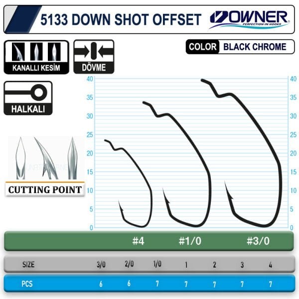 Owner 5133 Down Shot Offset Black Chrome İğne 2-0