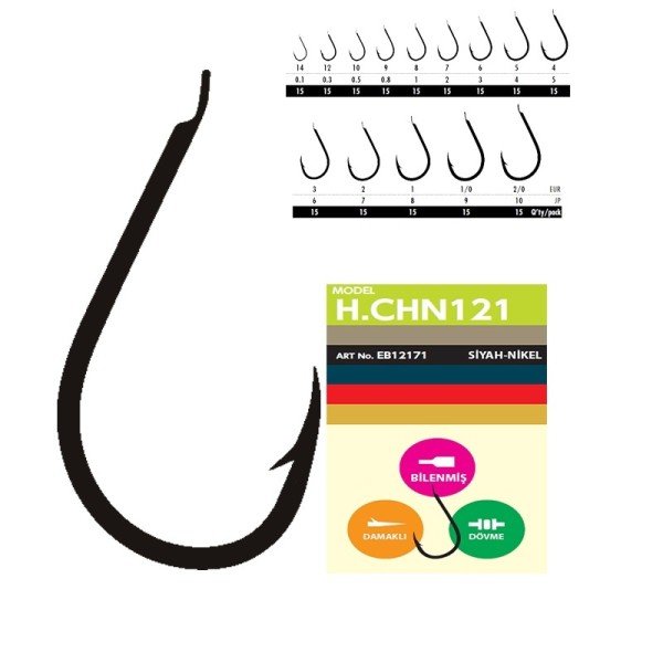 Hayabusa HCHN 121 Kısa Pala Dövme Olta İğnesi 15'li Paket Black Nikel 1/0