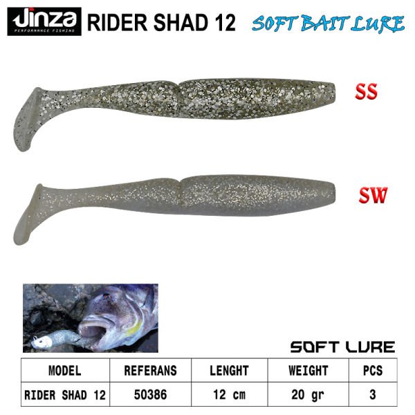 Jinza Rider Shad 120 mm 20 gr Silikon Balık SS