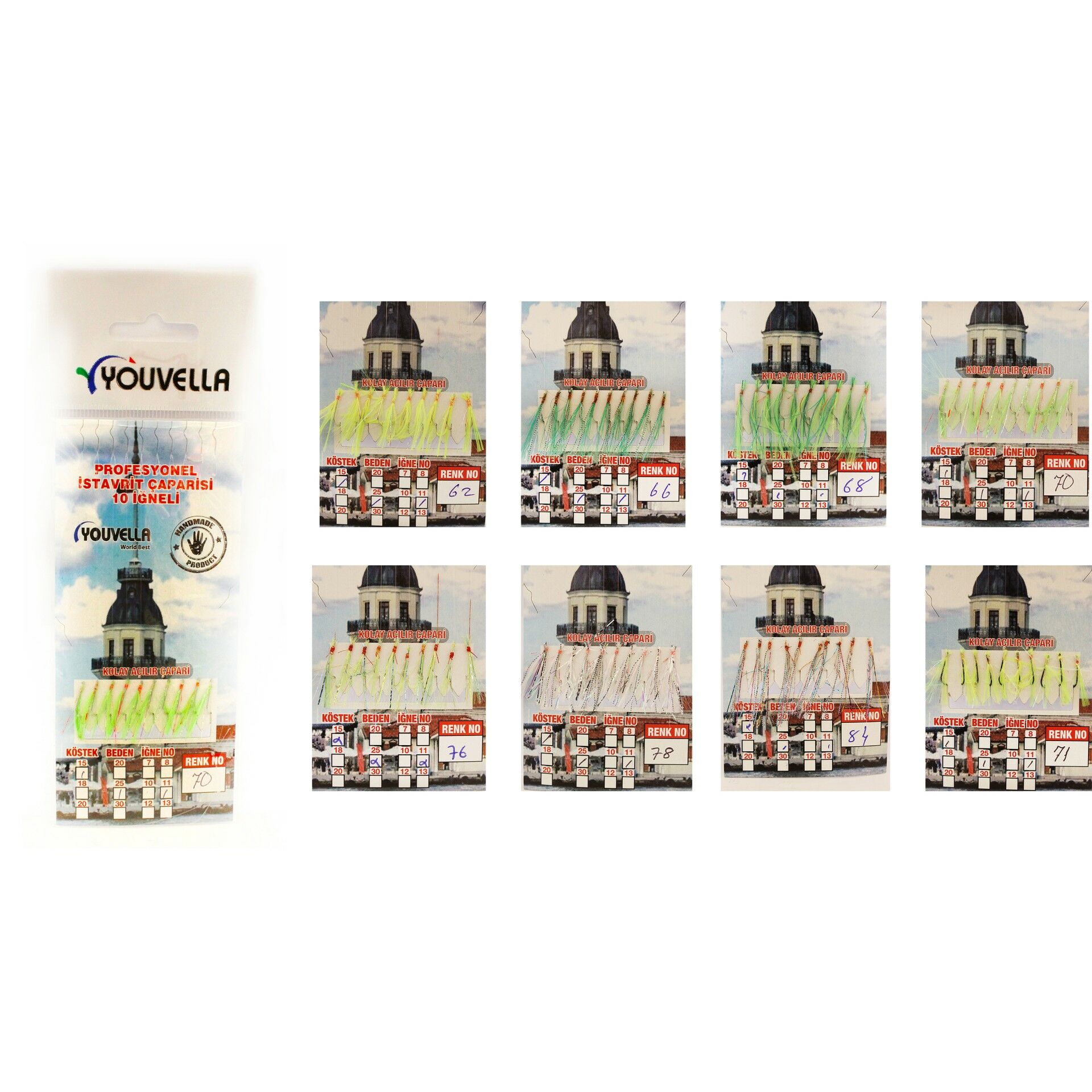 İstavrit Çaparisi UV-GLOW Simli 10 İğneli Kolay Açılan Çapari 0.15mm Beden x 0.25mm Köstek