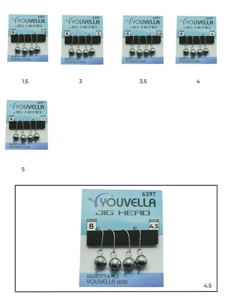 Youvella 6397 Mafsallı LRF Jig Head Silver Head 4'lü Paket 4.5 gr