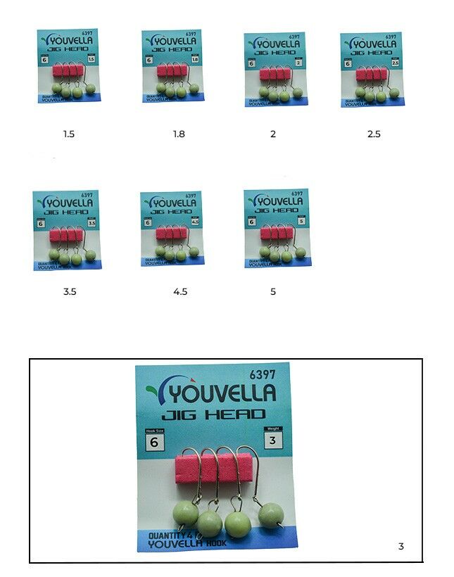 Youvella 6397 Mafsallı LRF Jig Head Glow Head 4'lü Paket 3 gr